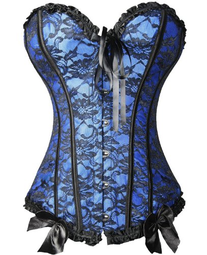 Kiwi-Rata Sexy Bustier Basques Lace Corset Lingerie Top Sets Free G-string (L/UK 10-12, Blue) steampunk buy now online