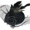 Tiny Top Hat Fascinator with Feathers, Tulle and 2 Tiny Roses. Fastened with a Strong Metal Hair Clip steampunk buy now online