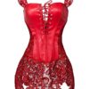 Beauty-You Women's Overbust Corset Dress Faux Leather Zipper Back Lace Up Front (XL/UK 12-14, Red) steampunk buy now online