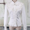 White Cotton Lolita Blouse Long Sleeves Lace Trim Turn-down Collar Ruffles steampunk buy now online