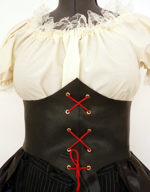 Black Leather Waspie,Steampunk Corset,Pirate Corset, Sexy Corset, Medieval corset by LulunaClothing steampunk buy now online