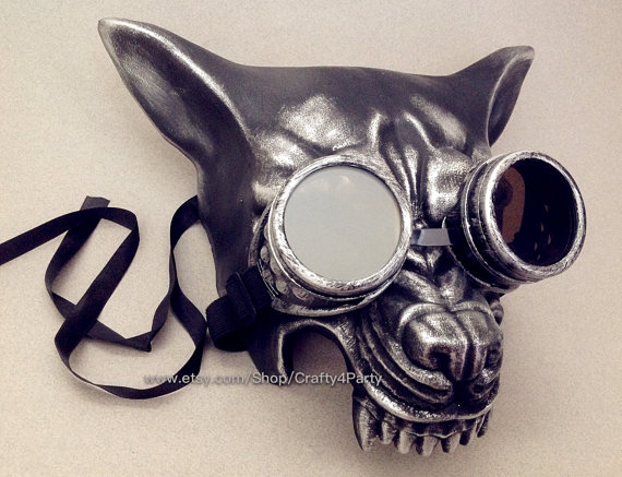 Wolf Mask Animal Costume Burlesque Black Silver Wolf Masquerade Mask with goggle or Wall Deco by Crafty4Party steampunk buy now online