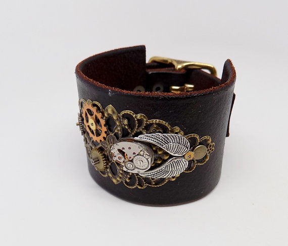 SALE....Steampunk leather cuff. Leather cuff.leather bracelet. by slotzkin steampunk buy now online