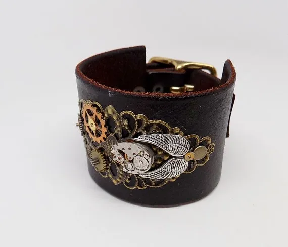 SALE....Steampunk leather cuff. Leather cuff.leather bracelet. by slotzkin steampunk buy now online