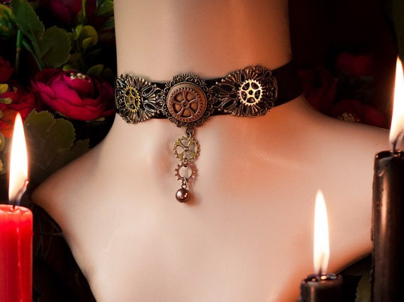 Velvet Steampunk Choker, Gear Necklace, Victorian Steampunk Choker by RedSelena steampunk buy now online