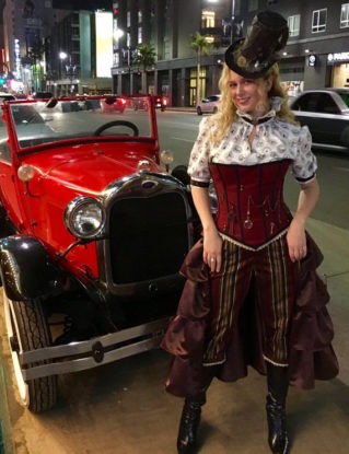 Time Traveler - costume set - Corset, Capris, Shirt, Ruffled Half Skirt, Top Hat - Steampunk - Size M/L by EZorangeDesign steampunk buy now online