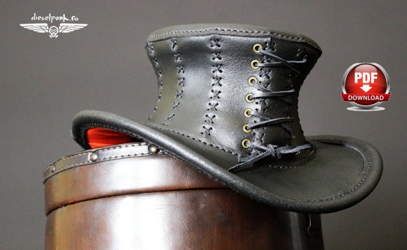 Leather TOP HAT PATTERN diy leather steampunk cosplay Halloween larp handmade by SteampunkMasks steampunk buy now online