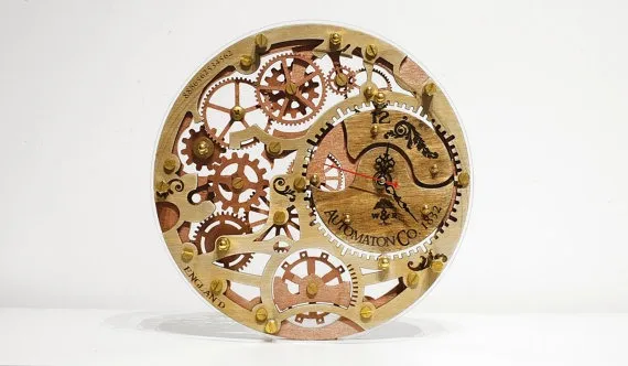 Skeleton 1832 transparent glass back unique vintage wooden wall clock, personalized, housewarming, gift by wandrstore steampunk buy now online