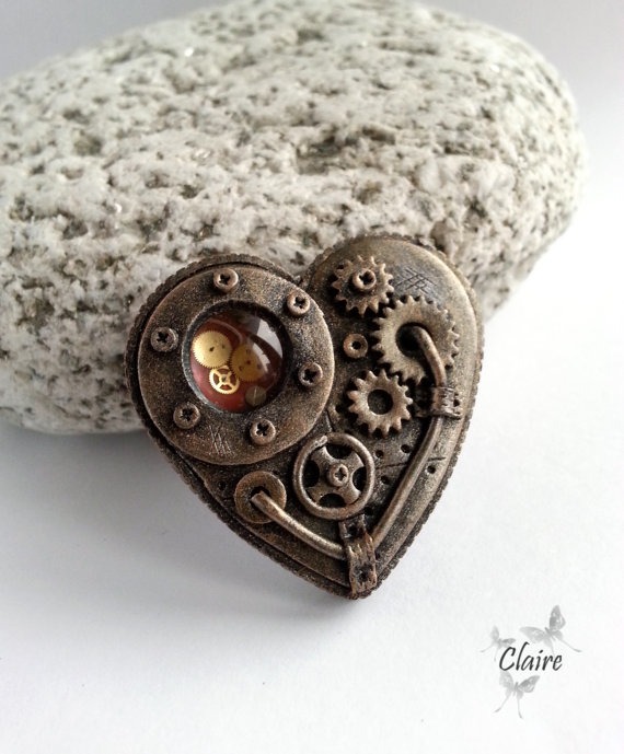 Steampunk Heart Brooch. Steampunk Jewelry. Victorian style. Industrial. Bronze. Gears. Vintage design. Dieselpunk. Bronze brooch by JewelryClaire steampunk buy now online