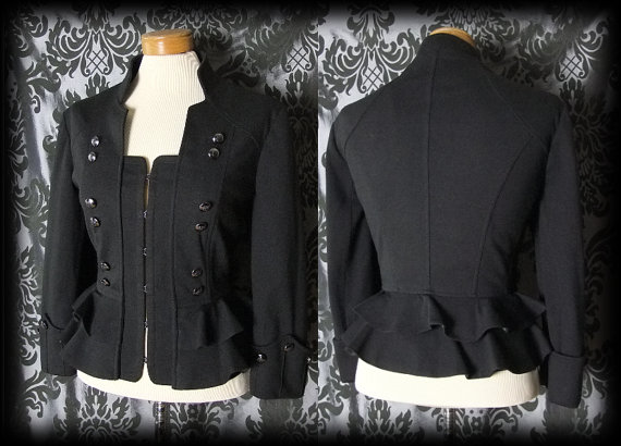 Gothic Black Peplum Detail MILITARY MISTRESS Fitted Jacket Coat 14 16 Victorian by AusterexxDevotion steampunk buy now online