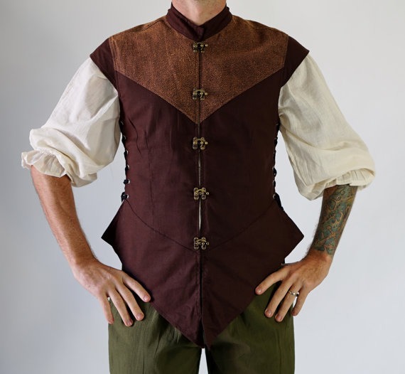 DOUBLET BROWN With STONE Brown - Renaissance Festival Clothing, Medieval Costume, Doublet, Jerkin, Vest, Pirate Coat, High Quality Cotton by zootzugarb steampunk buy now online