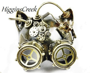 Gatto steampunk Mask masquerade mask Party Metalic Silver Goggle Cat face mask with Goggle by HigginsCreek steampunk buy now online