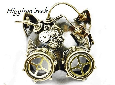 Gatto steampunk Mask masquerade mask Party Metalic Silver Goggle Cat face mask with Goggle by HigginsCreek steampunk buy now online