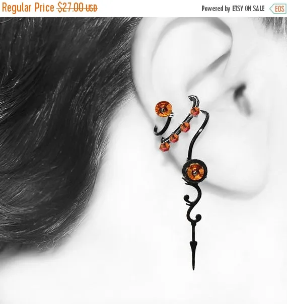 Steampunk Ear Cuff For The Right Ear, Astral Pink Swarovski Crystals, No Piercing, Cartilage Earring, Statement Cuff, Urania III v8 RIght by YouniquelyChic steampunk buy now online