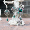 Fantasy dragonfly swarovski emerald green key necklace and earrings by DreamCloudJewelry steampunk buy now online