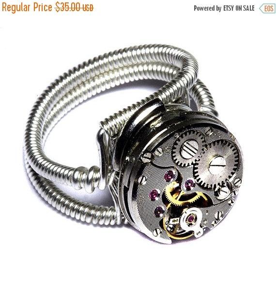 HAPPY HOLIDAYS SALE - Steampunk Jewerly - Watch Movement Steampunk Ring - Silver Tone by Catherinette Rings by CatherinetteRings steampunk buy now online