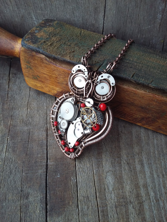 Mechanical owl pendant Steampunk owl necklace clock work owl by AlmostRealFlowersArt steampunk buy now online