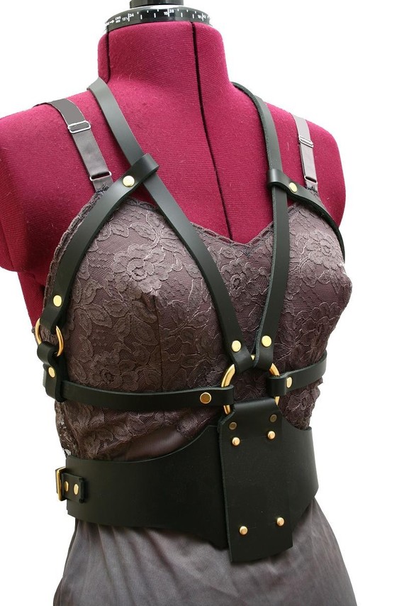 Maid Marian Black Leather Harness Belt Bondage - Inspired Fashion Steampunk by AudraJean steampunk buy now online