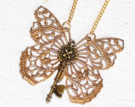 Gateway to the Ancient Myth Steampunk Necklace - Butterfly Key Steampunk Necklace (Wedding Christmas Gift For Her) by TimeInFantasy steampunk buy now online