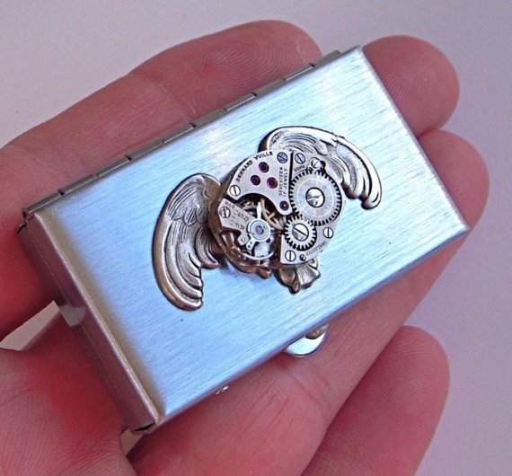 Steampunk Owl Pill Box Gothic Vintage Watch Movement Steampunk Pill Box Small Size Pill Case by CosmicFirefly steampunk buy now online