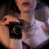 Les Fleurs du Mal - cuff with victorian beadwork, antique velvet flowers and secret poison compartment- made to order by owllamode steampunk buy now online