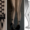 L/XL sexy Rapunzel GREY tattoo tights / stockings / full length / pantyhose / nylons by tattoosocks steampunk buy now online