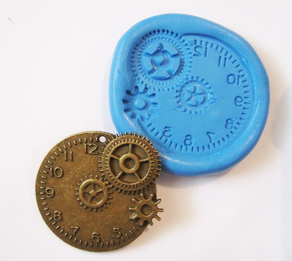 Steampunk Clock Flexible Silicone Push Mold for Polymer clay, Resin,Wax,Miniature Food,Sweets, plaster by MyfioriDes steampunk buy now online
