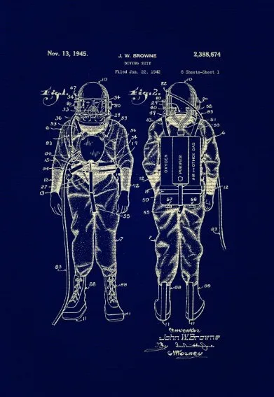 Retro Deep Sea Diver Suit Blueprint 8x10 Print by TheArtofByrd steampunk buy now online