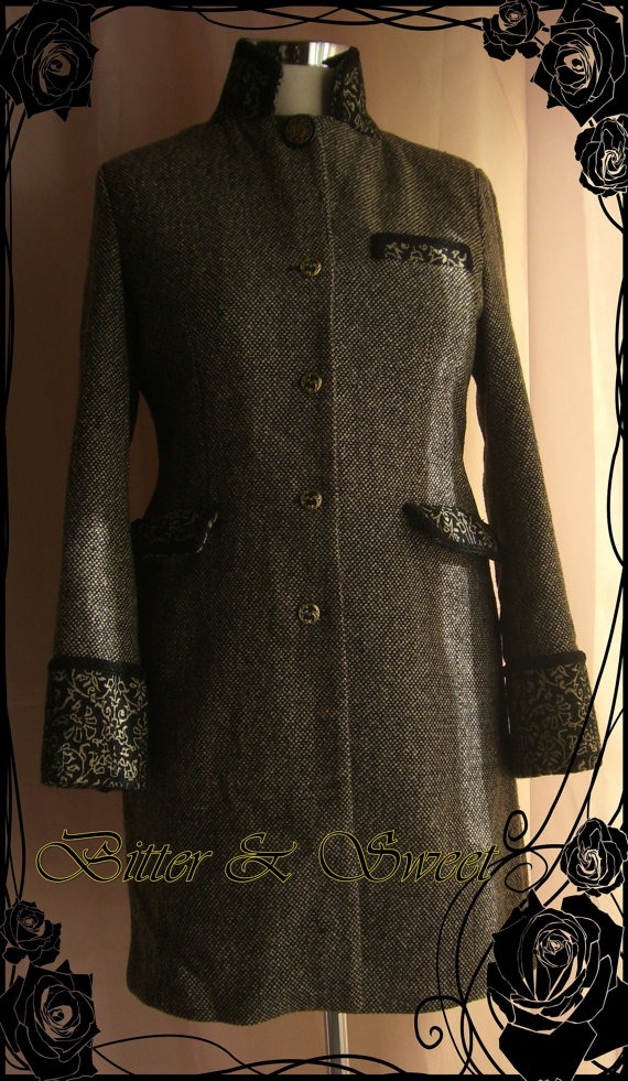 Jacket long coat marbled fabric in shades of black and brown -Steampunk -pirate -lolita - Victorian "Bitter & Sweet " by BitterAndSweet steampunk buy now online