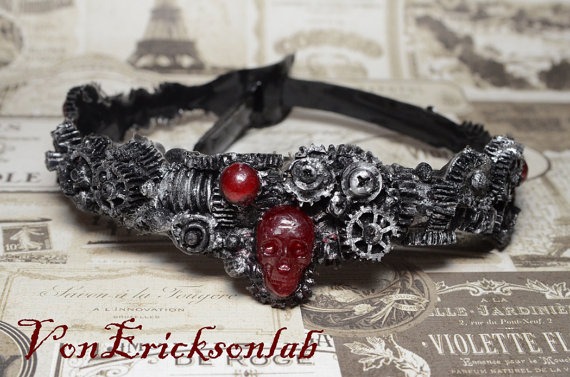 Steampunk Gear Choker - Antiqued Dark Silver Steel Tone - Cyberpunk Jewelry by VonErickson steampunk buy now online