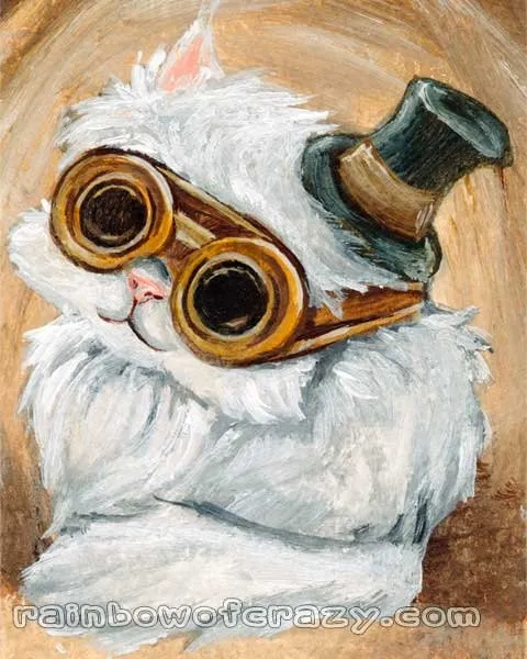 Persian Cat Print, White Cat Portrait, Custom Size, Steam Punk Art Decor, Steampunk Goggles, Top Hat, Pet Owner, Animal Lover Gift by rainbowofcrazy steampunk buy now online