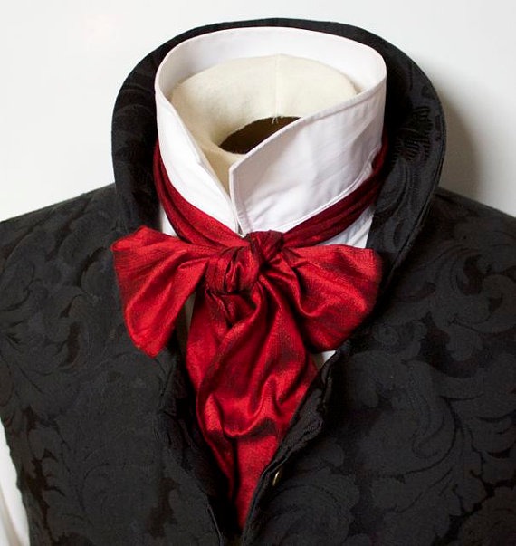 REGENCY Brummel Victorian Ascot Tie Cravat - Deep RED Dupioni Silk by elegantascot steampunk buy now online
