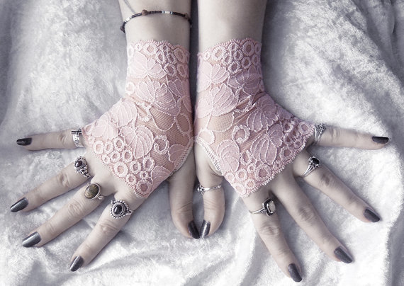 Petiole Lace Fingerless Gloves - Dusty Rose Mauve Leaf Foliage - Wedding Austen Bridal Mori Gothic Victorian Regency Tribal Belly Dance Noir by ZenAndCoffee steampunk buy now online