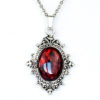 Gothic Noir Vampire Victorian Style Antiqued Silver Filigree Frame Necklace with Dark Blood Red Paua Cabochon by Velvet Mechanism by velvetmechanism steampunk buy now online