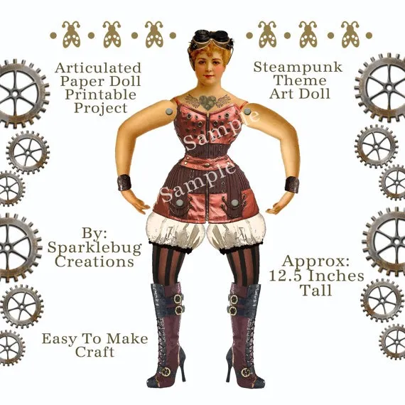 Steampunk Articulated Paper Doll Printable Craft Project by SparklebugCreations steampunk buy now online