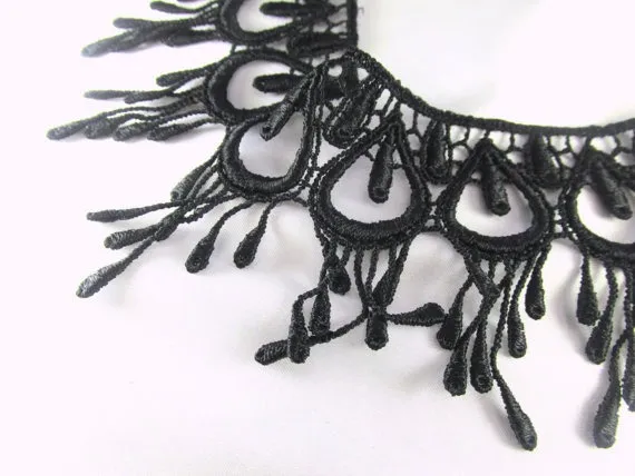 Black Peacock Venice Lace 3 inches long for Costume or Bridal Trim by yard - multiple will be continuous by OdysseyCache steampunk buy now online