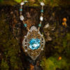 Royal Mystery Victorian Antiqued Silver Necklace with Aquamarine Swarovski crystal "Grimoire" Victorian Estate Jewelry by VictorianJewelryBox steampunk buy now online