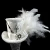 White and Silver Steampunk Wedding Medium Mini Top Hat Fascinator, Alice in Wonderland, Mad Hatter Tea Party, Derby Hat, Bridal Hat by TheWeeHatter steampunk buy now online
