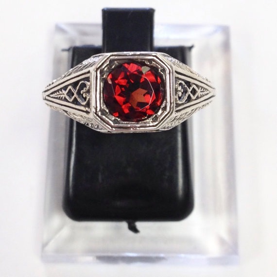 Garnet Art Deco Filigree Edwardian Antique Sterling Silver 925 Ring sz 7 by TheFlyingFoxes steampunk buy now online