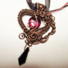 Wire-wrapped Gothic Red Heart Copper Pendant - Goth Necklace with Red Glass Heart and Black Crystal by PoltergeistJewellery steampunk buy now online