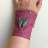 Rose Salmon Pink Wrinkled Leather Soft Bracer Cuff with Antique Silver Angel Wings and Pewter Spot Studs. by DejaLaVogue steampunk buy now online