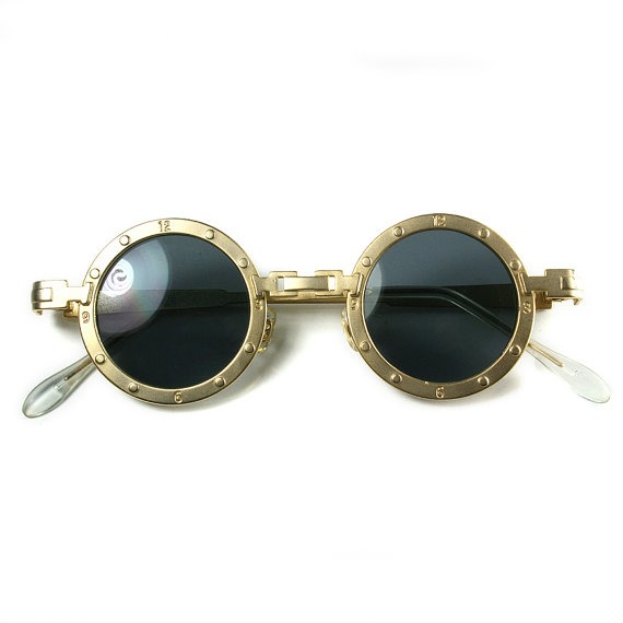 round metal sunglasses gold sunglasses Vintage Retro Steampunk sunglasses NOS 1990s unusual clock face polarized sunglasses Hi Tek Junior by hitekdesigns steampunk buy now online