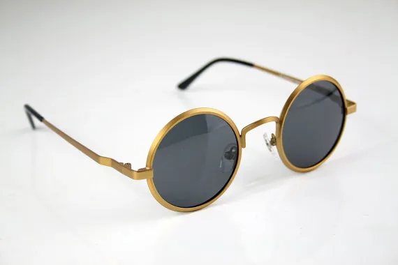 round sunglasses gold vintage Retro unisex Steampunk Goth John Lennon style round sunglasses Hippie polarized lens NOS 1990s by hitekdesigns steampunk buy now online