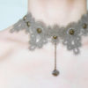 green/black lace pendant choker necklace - swarovski crystal beaded - bronze charms gothic victorian lace choker by LaceFancy steampunk buy now online