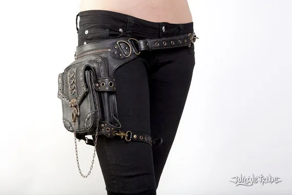 Blaster 3.0 Black Leather Hip Bag by Jungle Tribe by JungleTribe steampunk buy now online