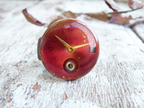 Red steampunk ring Made of vintage watch face Adjustable ring Wire ring Jewelry for men Brass ring Men ring Biker ring Steampunk jewelry by Eternity31 steampunk buy now online