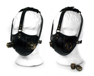 STEAMPUNK LEATHER Mask black leather Respirator Raider Double "S" Filters by MannAndCo steampunk buy now online
