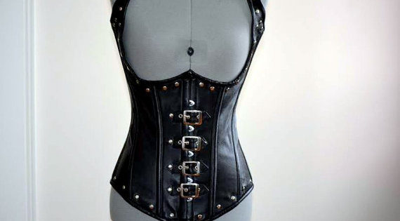 Real sheep leather steampunk style corset with metal decor, authentic ...
