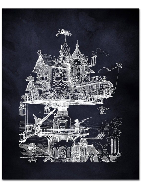 Steampunk Palace Wall Art, Steampunk Mansion Print, House in the Sky Poster, Fantasy House Wall Art, Flying House Print by AdamsAleArtPrints steampunk buy now online
