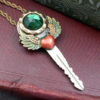 Steampunk Key Pendant Necklace w/ Vintage Turmaline Green Rhinestone & Painted Winged Heart on Repurposed Key #N0458 by Robin Taylor Delargy by FANTASTICALITYbyRTD steampunk buy now online